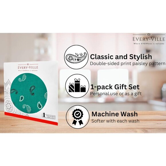 Women's Teal Cotton Bandana Large Cowgirl Imported Handkerchief Headband Scarf - Picture 3 of 7